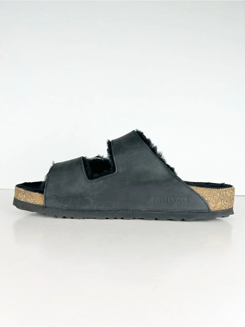 Birkenstock Arizona Big Buckle Shearling Black Two Strap Sandals EU 39 US 8